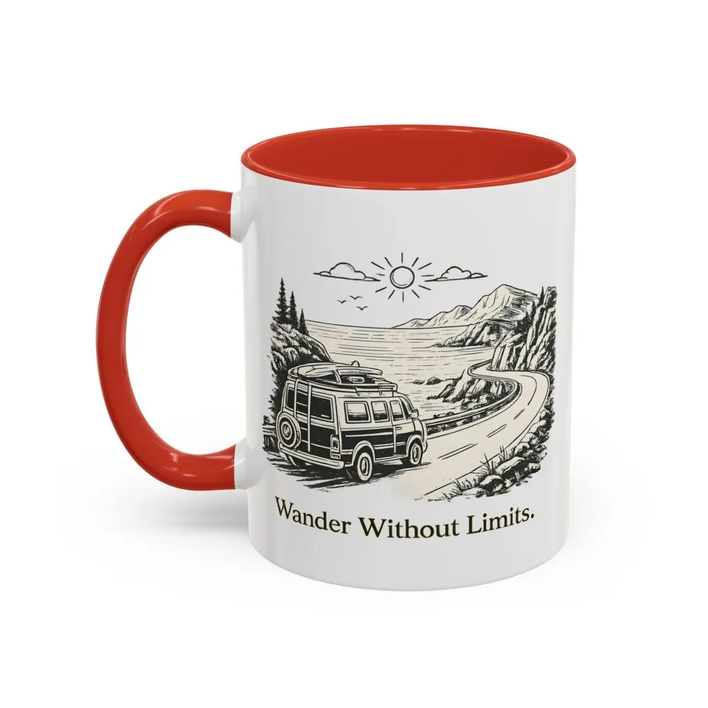 Accent Coffee Mug (11, 15oz) — "Wander Without Limits" Design Minimal-Line