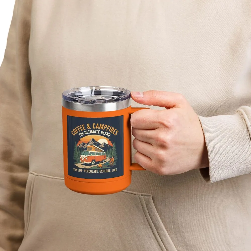 Coffee Mug Tumbler, 15oz — “Coffee & Campfires: The Ultimate Blend”