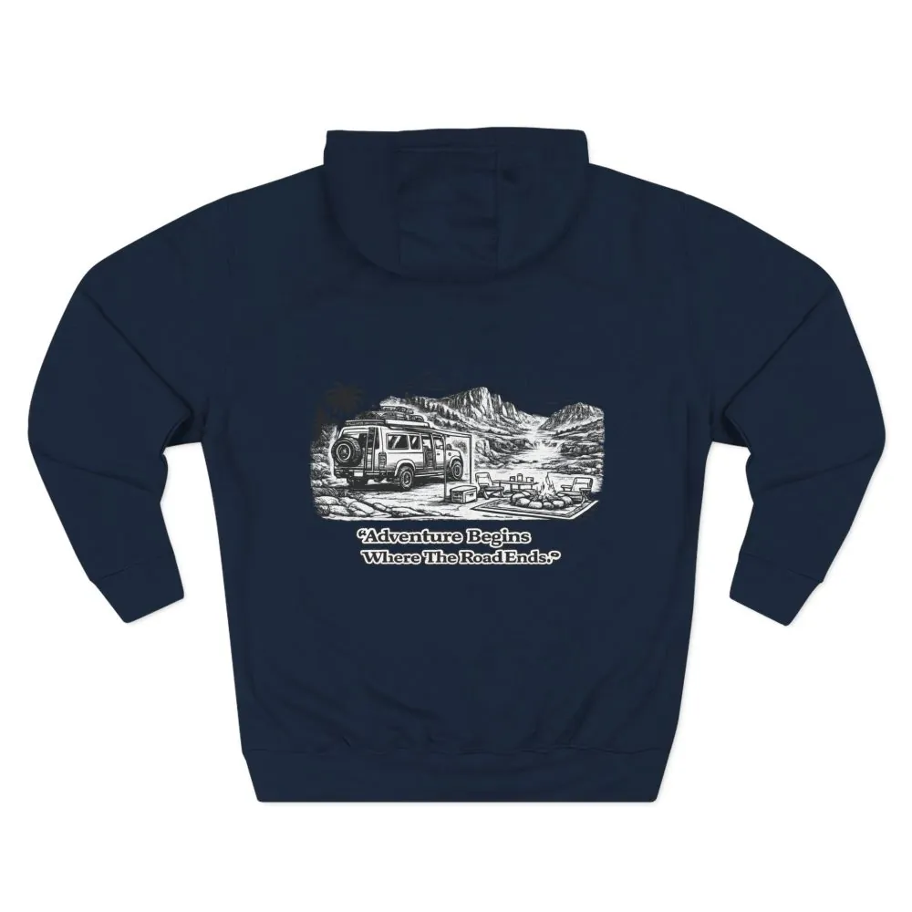 13649602899464749191_2048.jpeg Three-Panel Fleece Hoodie - "Adventure Begins Where The Road Ends" Design Minimal-Line