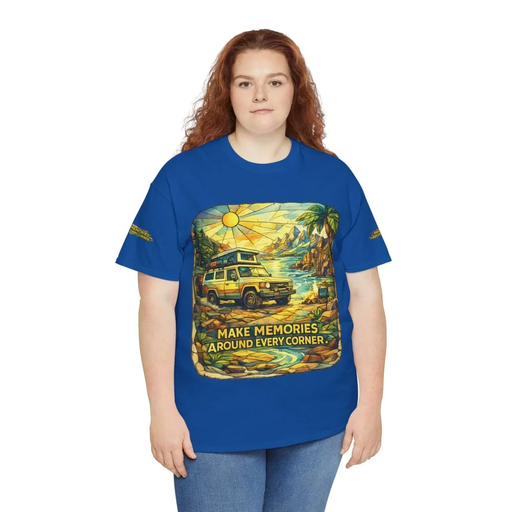 13654309701345530444_2048.jpeg Unisex Heavy Cotton Tee — "Make Memories Around Every Corner" Design Cubic-Line