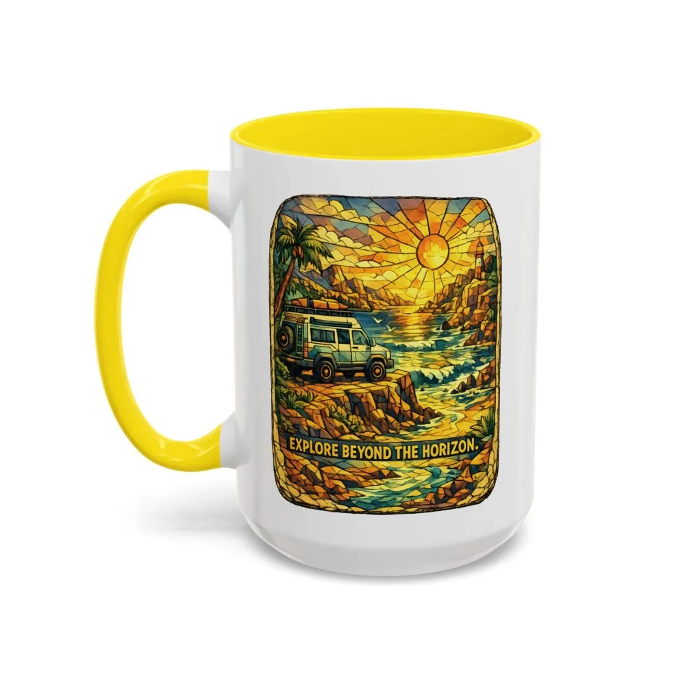 Accent Coffee Mug (11, 15oz) — "Explore Beyond The Horizon" Design Cubic-Line