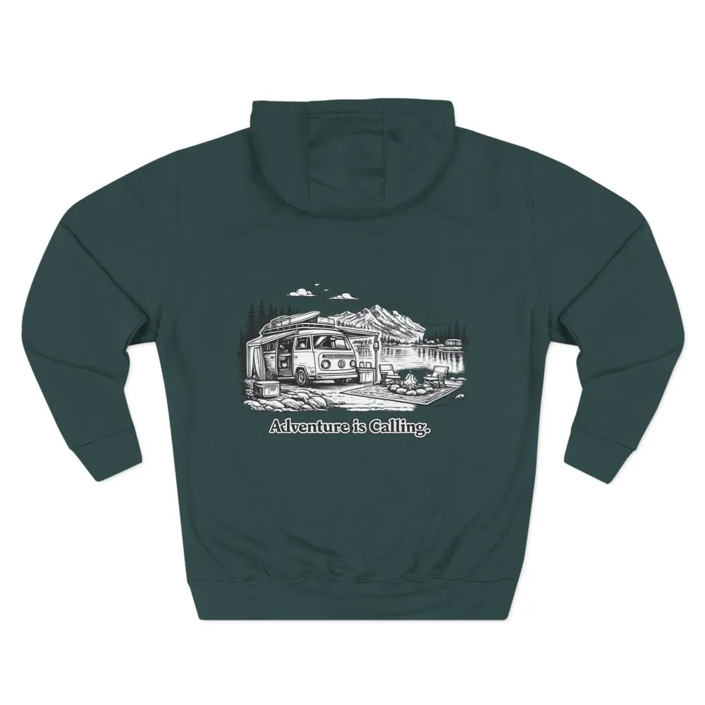 Three-Panel Fleece Hoodie - "Adventure Is Calling" Design Minimal-Line
