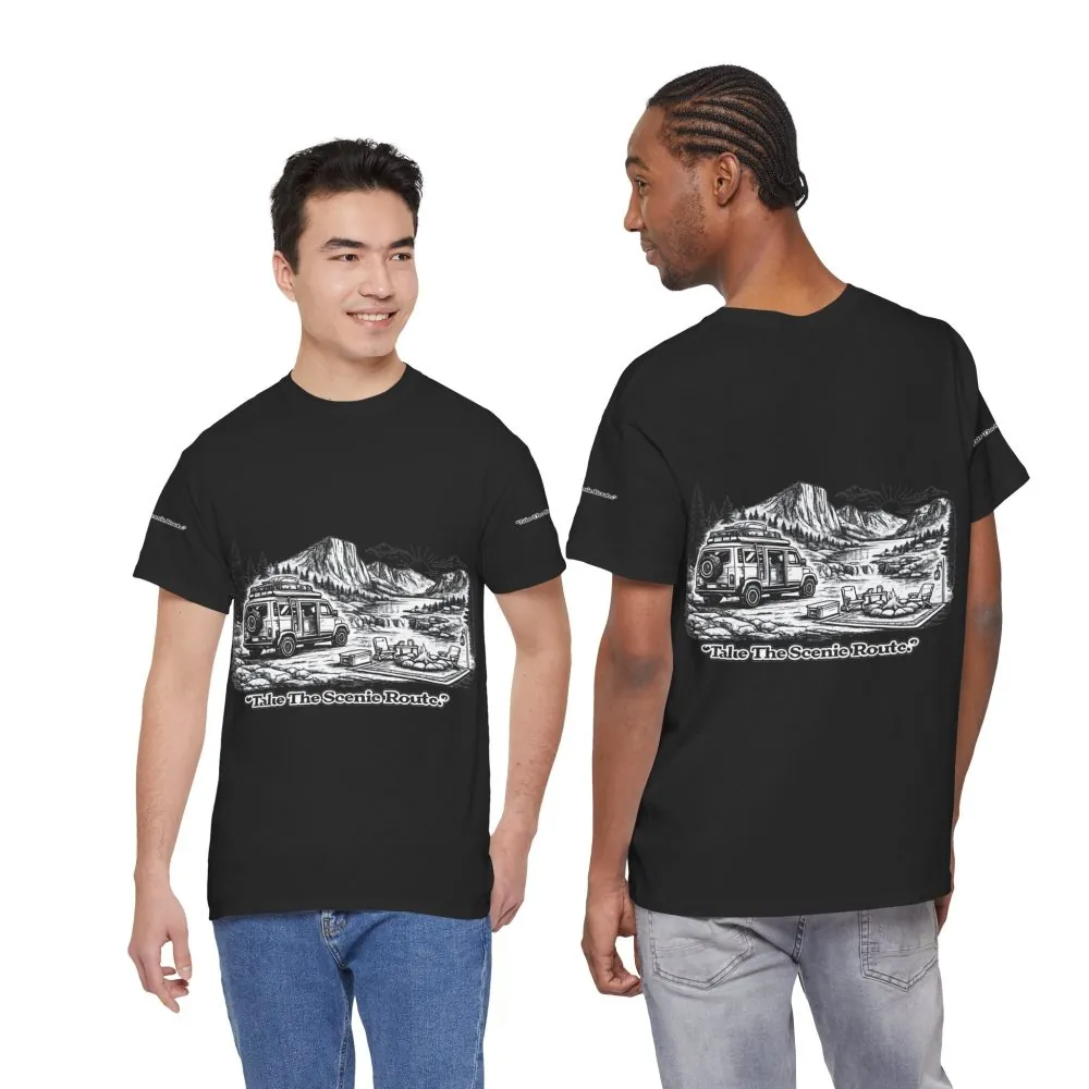 13699978682019470402_2048.jpeg Unisex Heavy Cotton Tee — "Take The Scenic Route" Design Minimal-Line