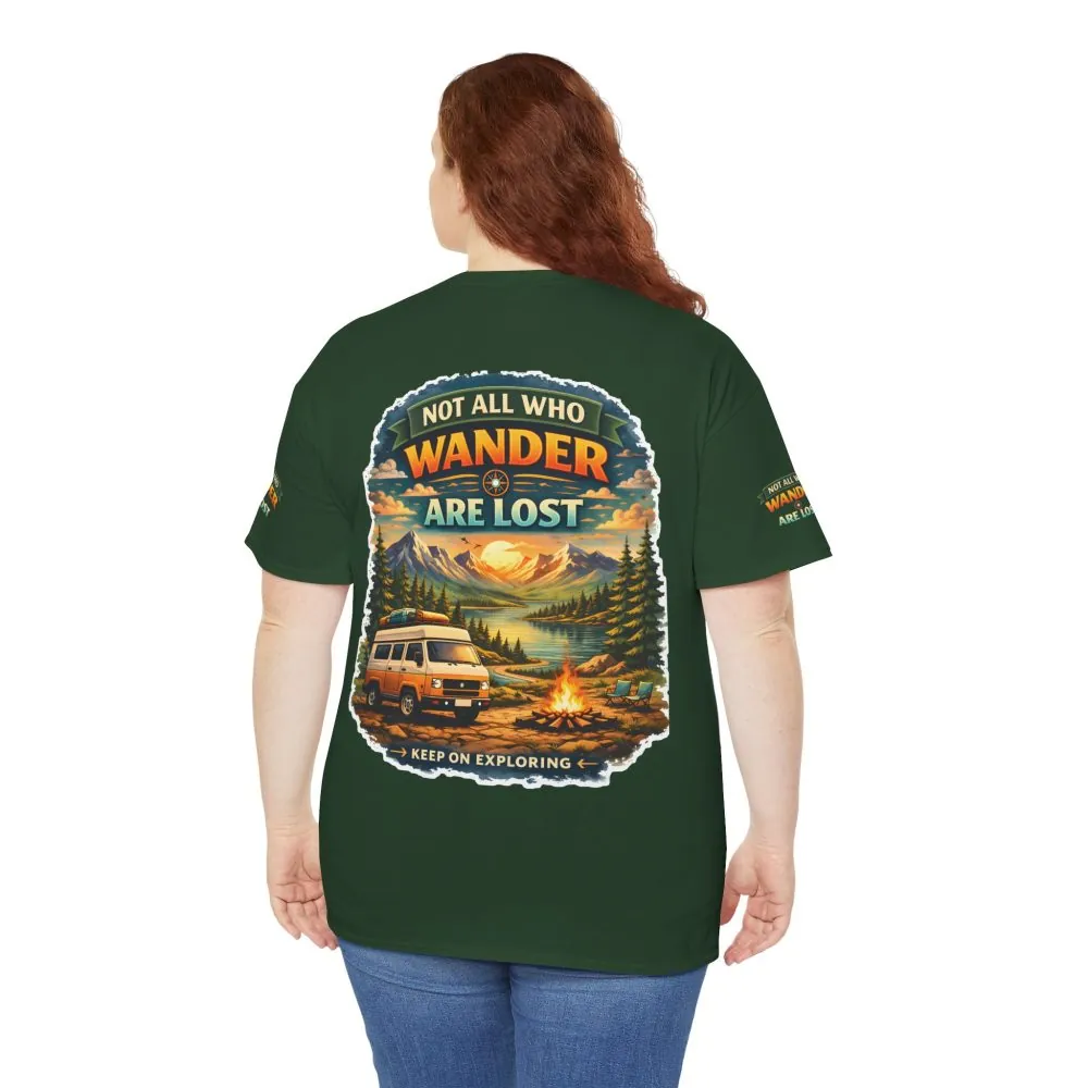 Unisex Heavy Cotton Tee — "Not All Who Wander Are Lost" Design Scenic-Line