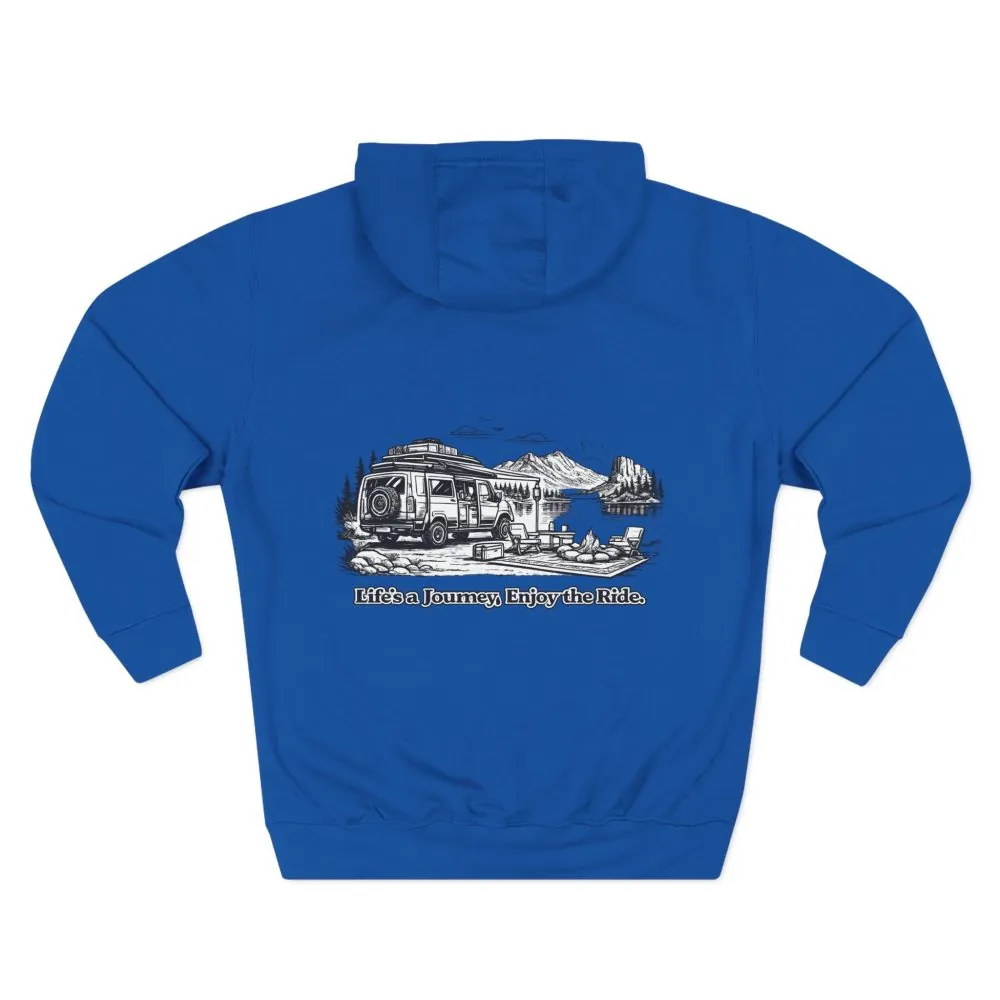 Three-Panel Fleece Hoodie - "Lifes A Journey,Enjoy The Ride" Design Minimal-Line