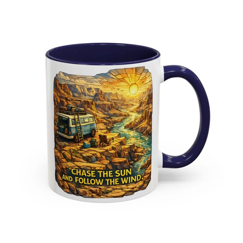 13720218670456950123_2048.jpeg Accent Coffee Mug (11, 15oz) — "Chase The Sun And Follow The Wind" Design Cubic-Line