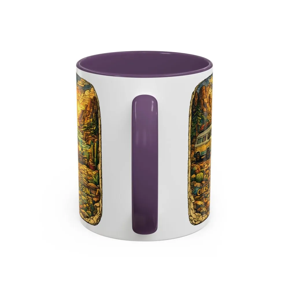 Accent Coffee Mug (11, 15oz) — "Chase The Settings Sun" Design Cubic-Line