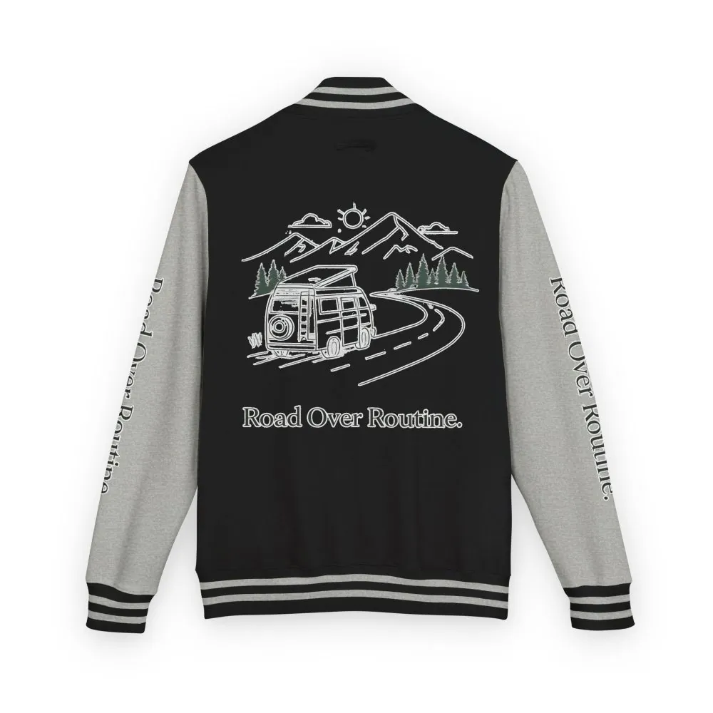 Unisex Heavyweight Letterman Jacket — "Road Over Routine" Travel Varsity Coat