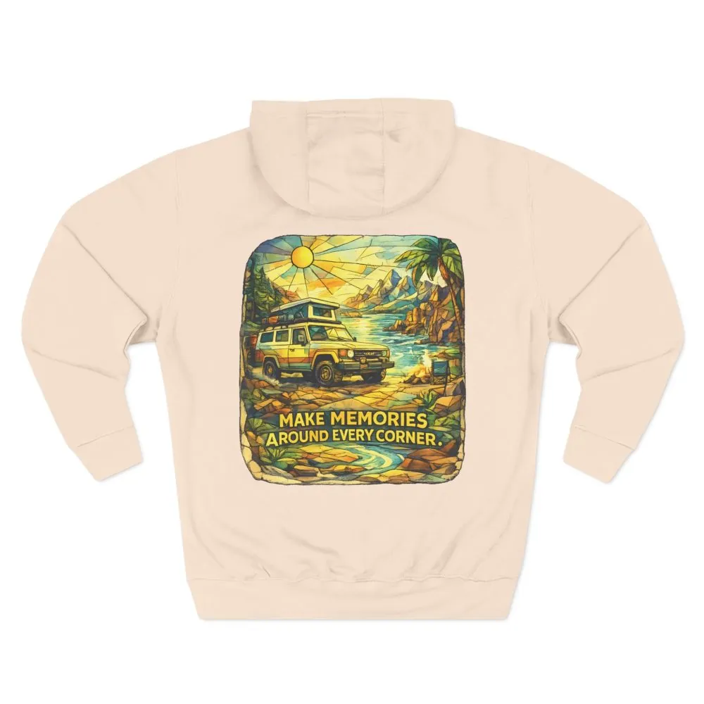 137399946589586165_2048.jpeg Three-Panel Fleece Hoodie - "Make Memories Around Every Corner" Design Cubic-Line