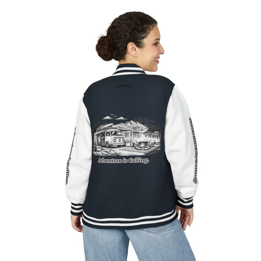 13748267263908506690_2048.jpeg Unisex Heavyweight Letterman Jacket — "Adventure Is Calling" Travel Varsity Coat