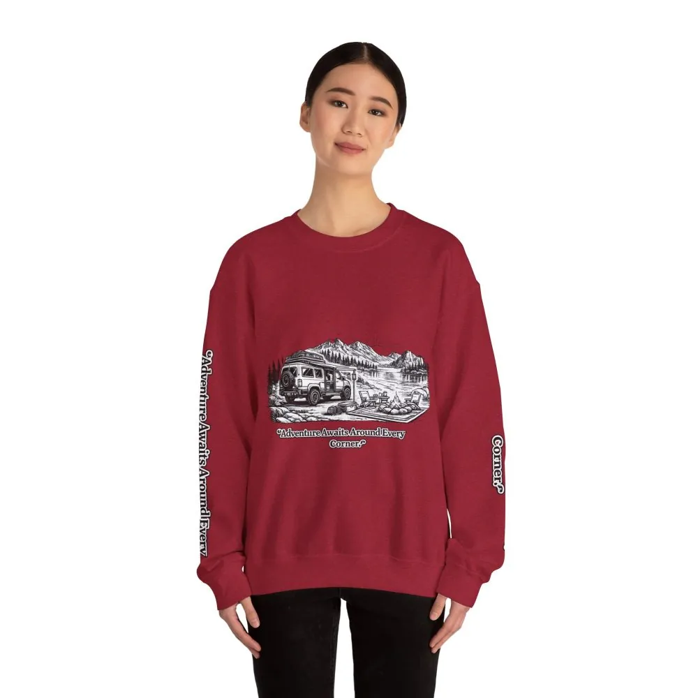13751526468091282587_2048.jpeg Unisex Heavy Blend™ Crewneck Sweatshirt — "Adventure Awaits Around Every Corner" Design Minimal-Line