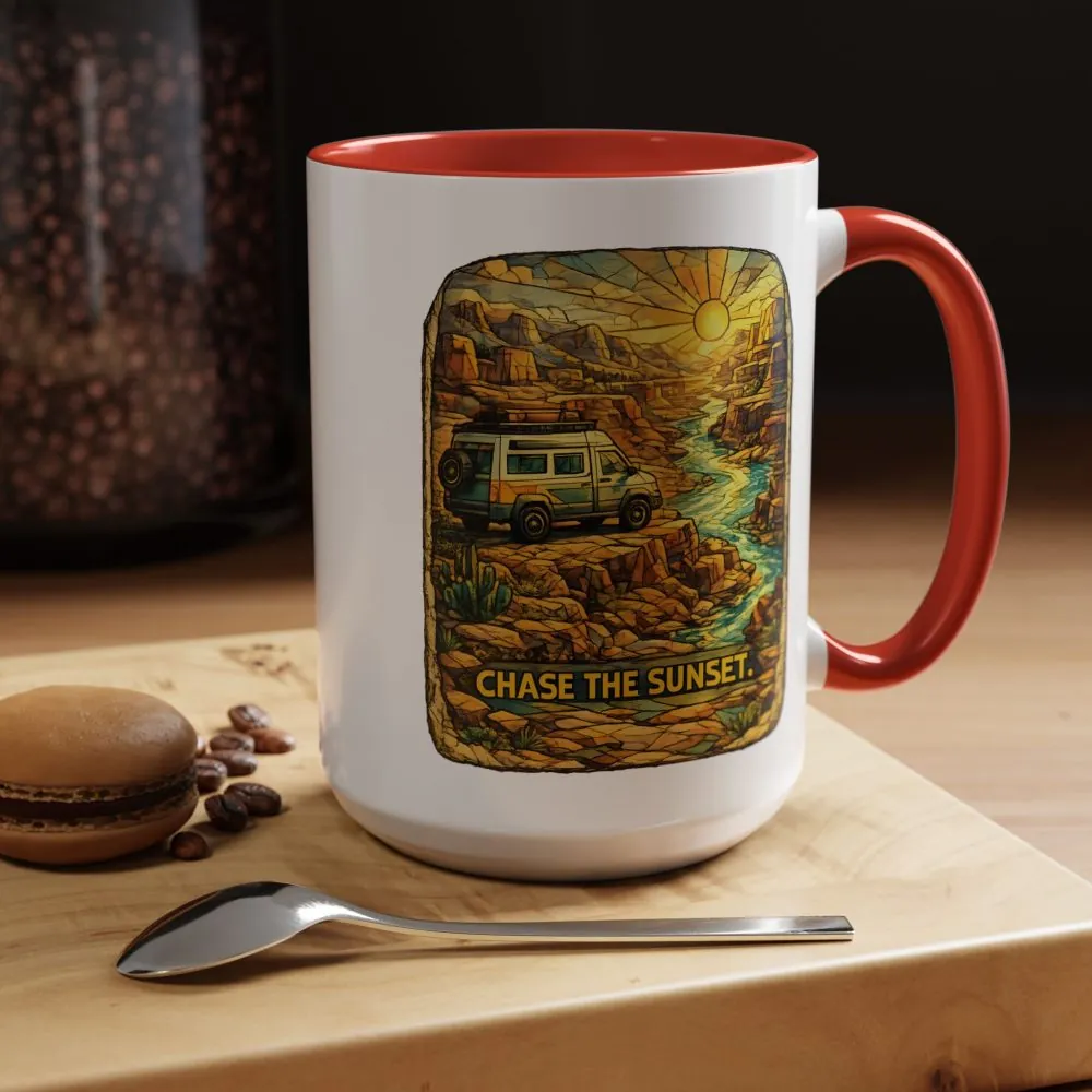Accent Coffee Mug (11, 15oz) — "Chase The Sunset" Design Cubic-Line