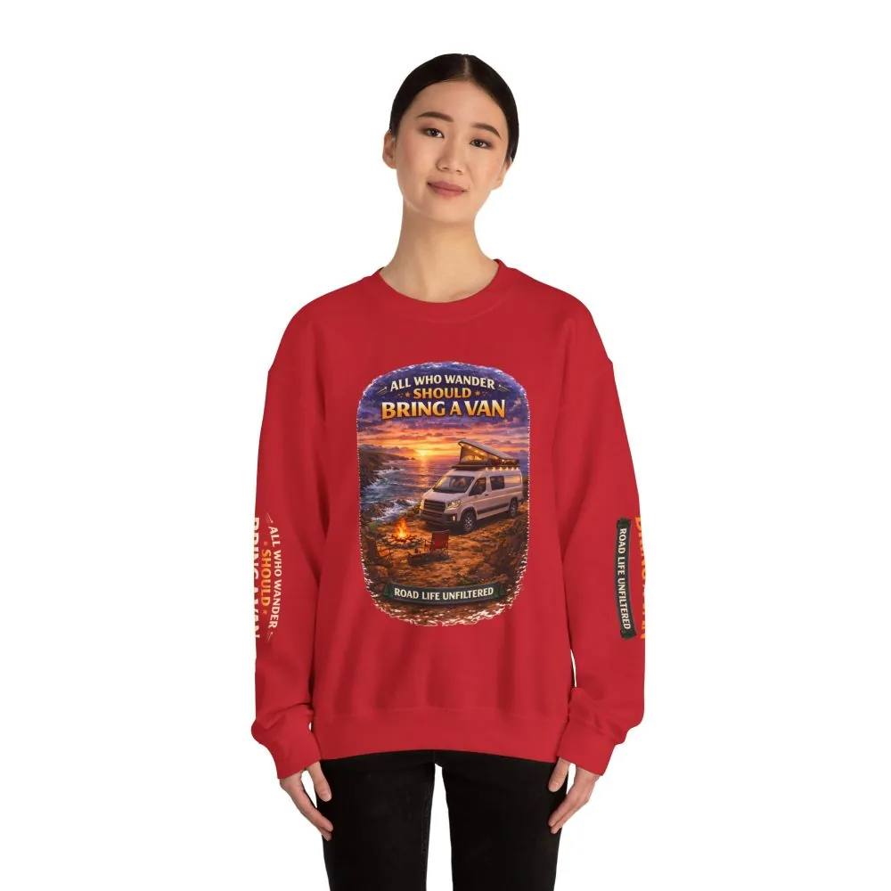 13784443972025639074_2048.jpeg Unisex Heavy Blend™ Crewneck Sweatshirt — "All Who wander Should Bring A Van" Design Scenic-Line