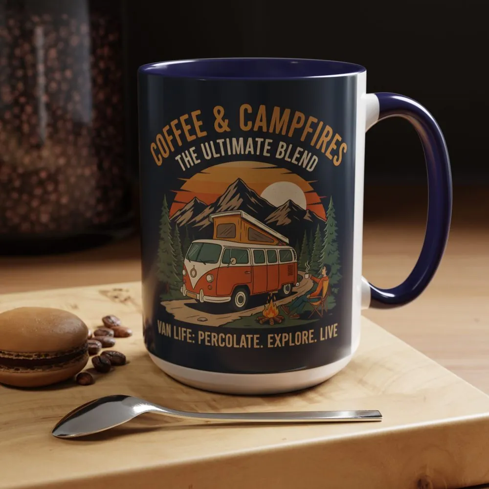 Accent Coffee Mug (11, 15oz) — "Coffee and campfires"