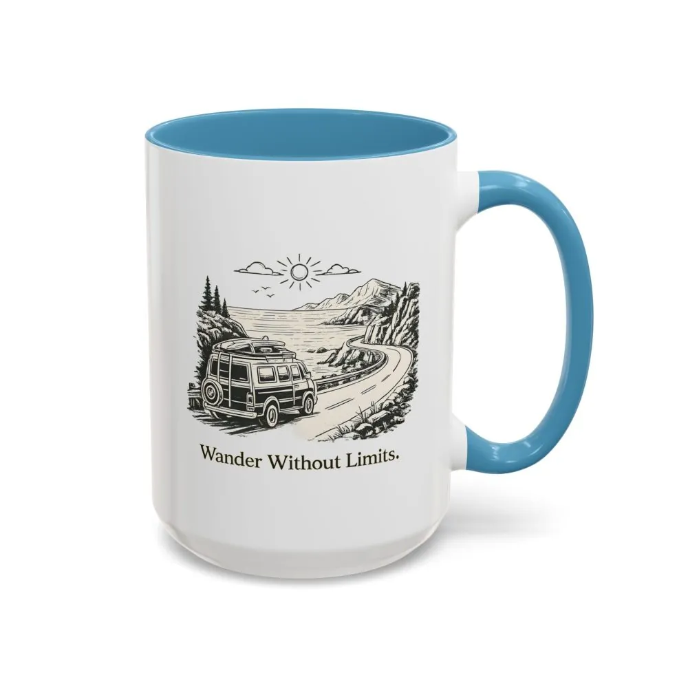 Accent Coffee Mug (11, 15oz) — "Wander Without Limits" Design Minimal-Line
