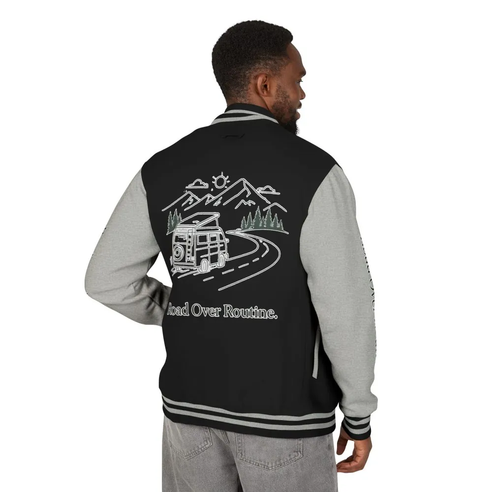Unisex Heavyweight Letterman Jacket — "Road Over Routine" Travel Varsity Coat