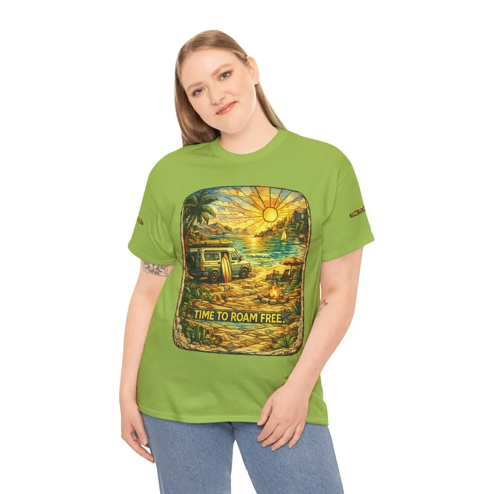 Unisex Heavy Cotton Tee — "Time To Roam Free" Design Cubic-Line