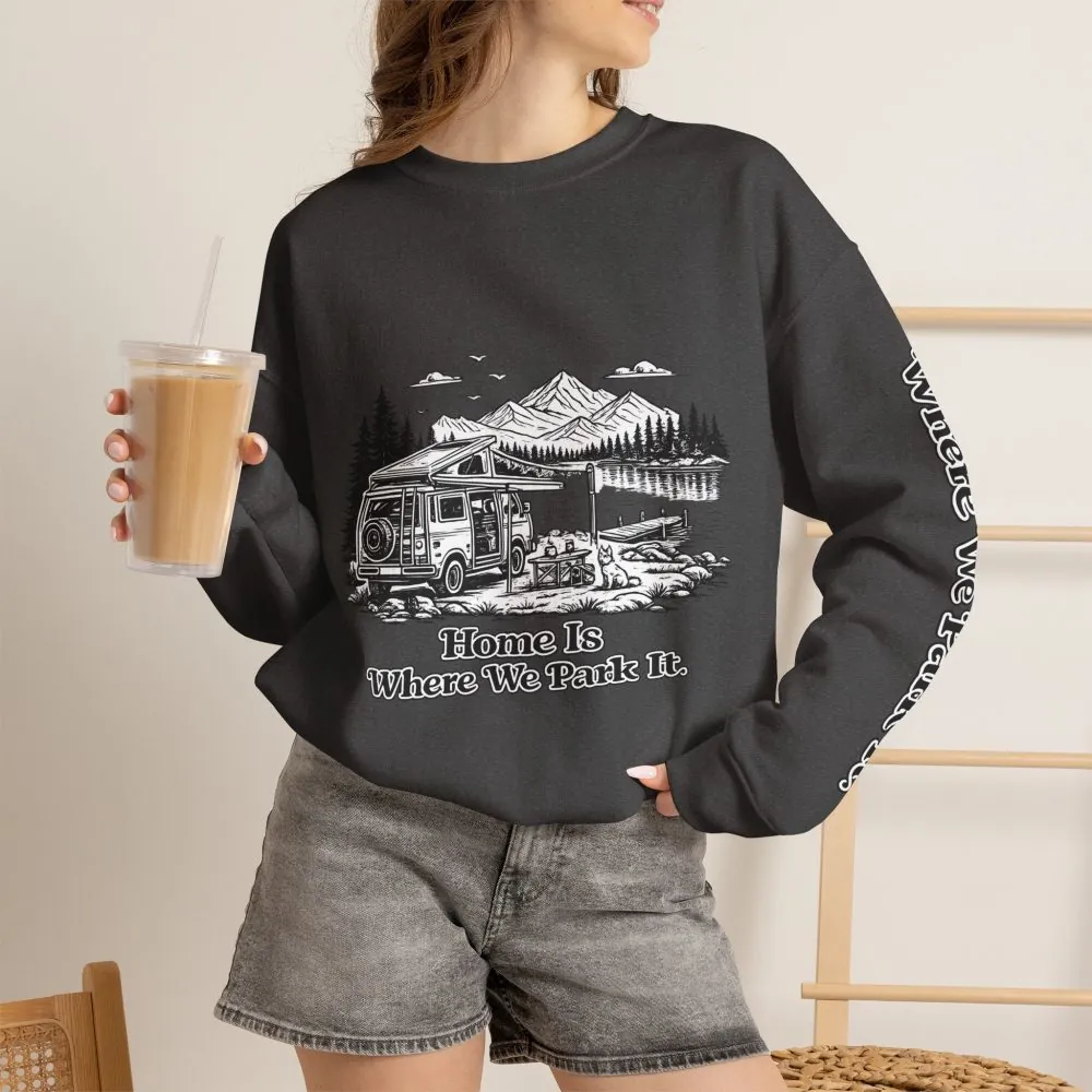 13835711423676858514_2048.jpeg Unisex Heavy Blend™ Crewneck Sweatshirt — "Home Is Where You Park It" Design Minimal-Line