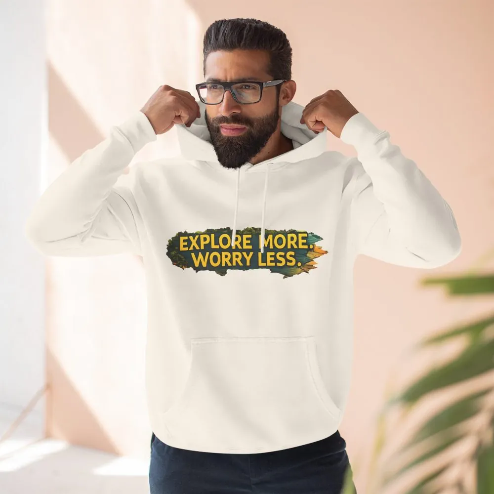 Three-Panel Fleece Hoodie - "Explore More Worry Less" Design Cubic-Line