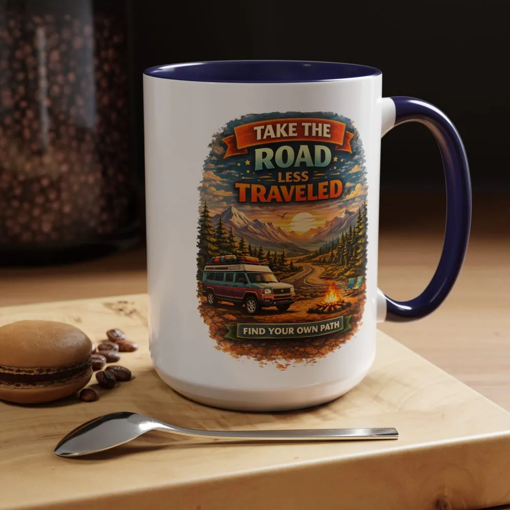 1385656267259620408_2048.jpeg Accent Coffee Mug (11, 15oz) — "Take The Road Less Traveled" Design Scenic-Line
