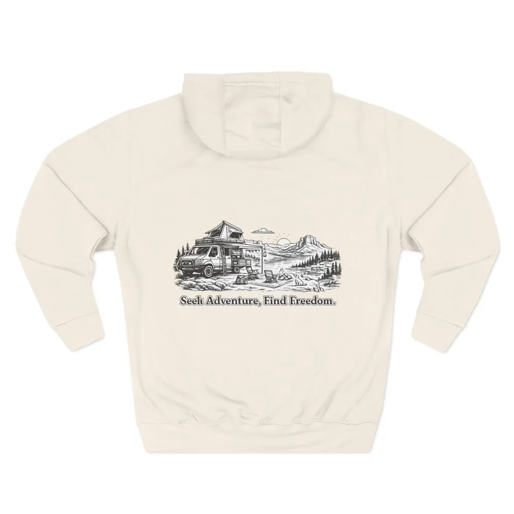 Three-Panel Fleece Hoodie - "Seek Adventure, Find Freedom" Design Minimal-Line
