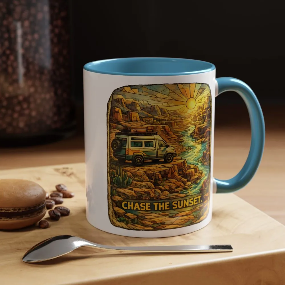 Accent Coffee Mug (11, 15oz) — "Chase The Sunset" Design Cubic-Line