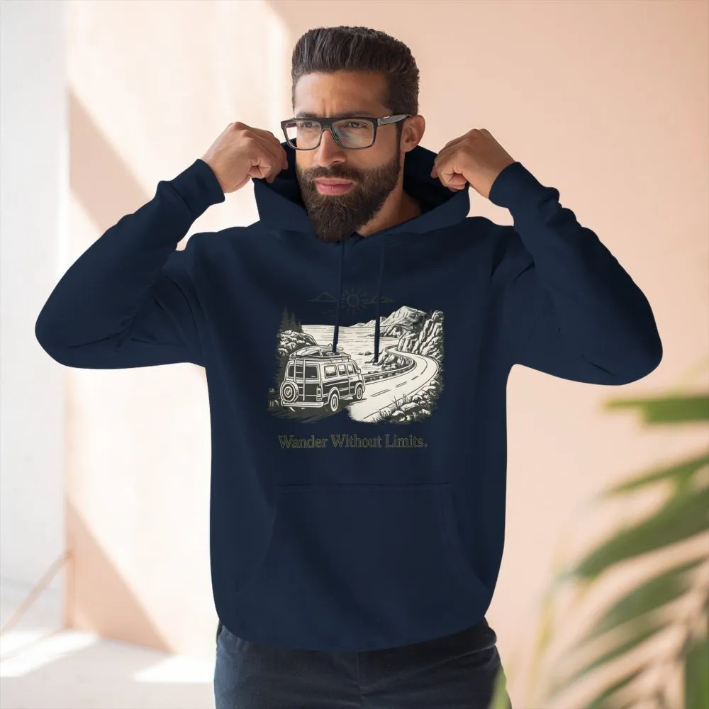 13883817822446764482_2048.jpeg Three-Panel Fleece Hoodie - "Wander Without Limits" Design Minimal-Line
