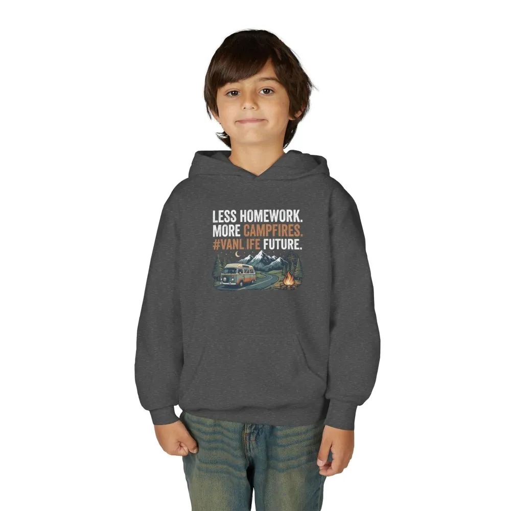 13884174651457268956_2048.jpeg Youth Hoodie(Gildan) – Less Worry, More Campfires #VanLife Adventure Pullover