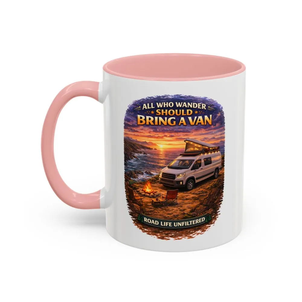 Accent Coffee Mug (11, 15oz) — "All Who wander Should Bring A Van" Design Scenic-Line