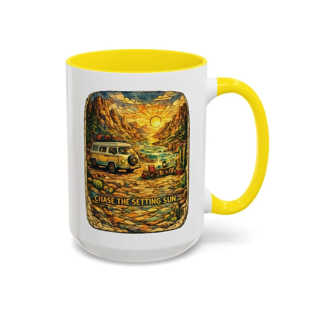 Accent Coffee Mug (11, 15oz) — "Chase The Settings Sun" Design Cubic-Line