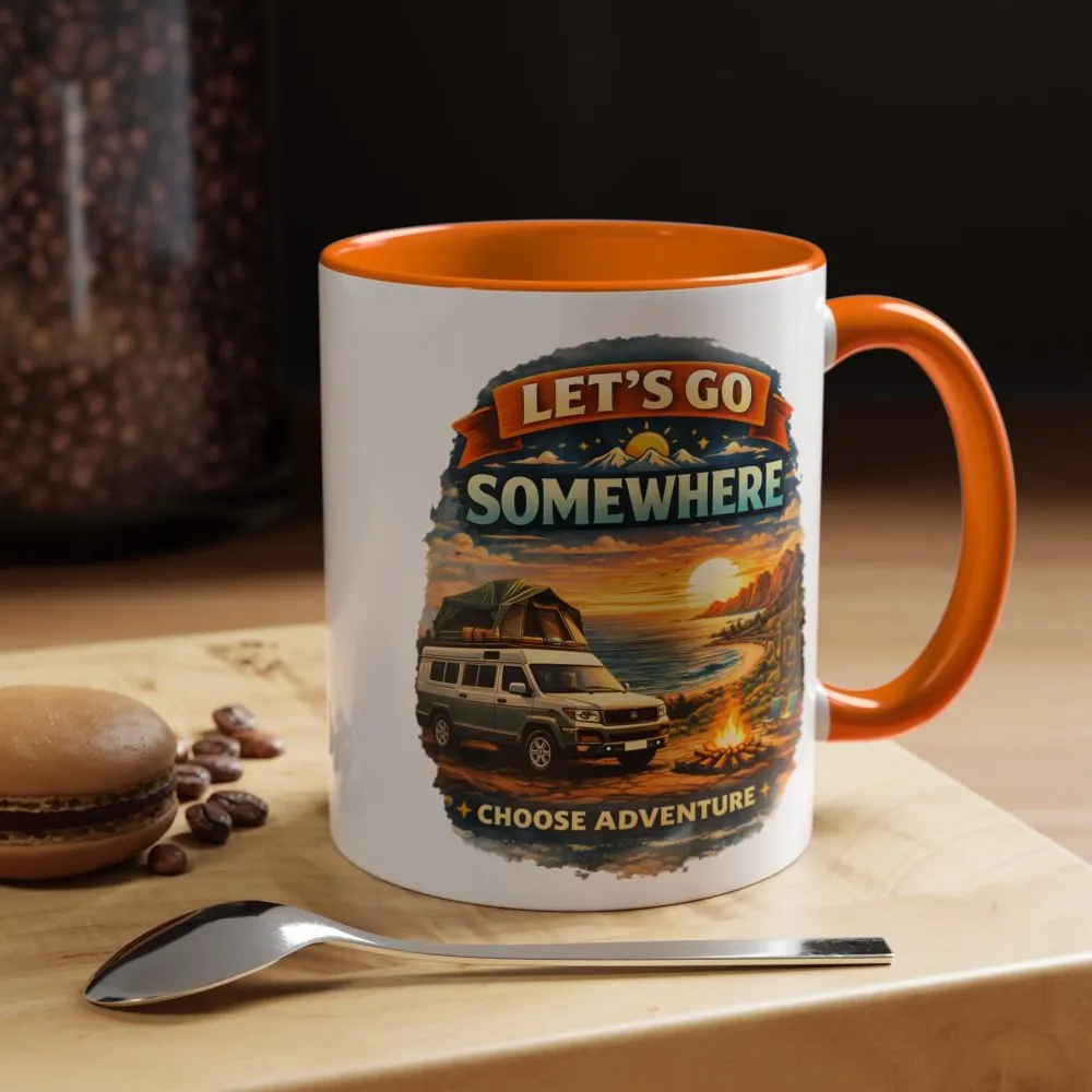 Accent Coffee Mug (11, 15oz) — "Lets Go Somewhere" Design Scenic-Line
