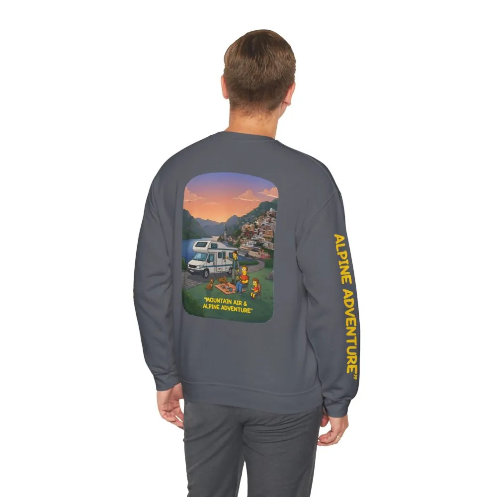 Unisex Heavy Blend™ Crewneck Sweatshirt — "Mountain Air-Alpine Adventure" Design Sitcom-Line