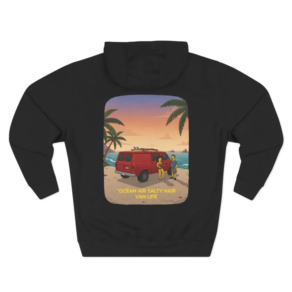 Three-Panel Fleece Hoodie - "Ocean Air Salty Hair Van Life" Design Sitcom-Line
