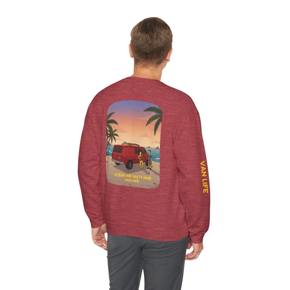 Unisex Heavy Blend™ Crewneck Sweatshirt — "Ocean Air Salty Hair Van Life" Design Sitcom-Line