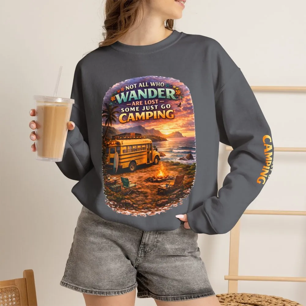 Unisex Heavy Blend™ Crewneck Sweatshirt — "Not All Who Wander Are Lost" Design Scenic-Line