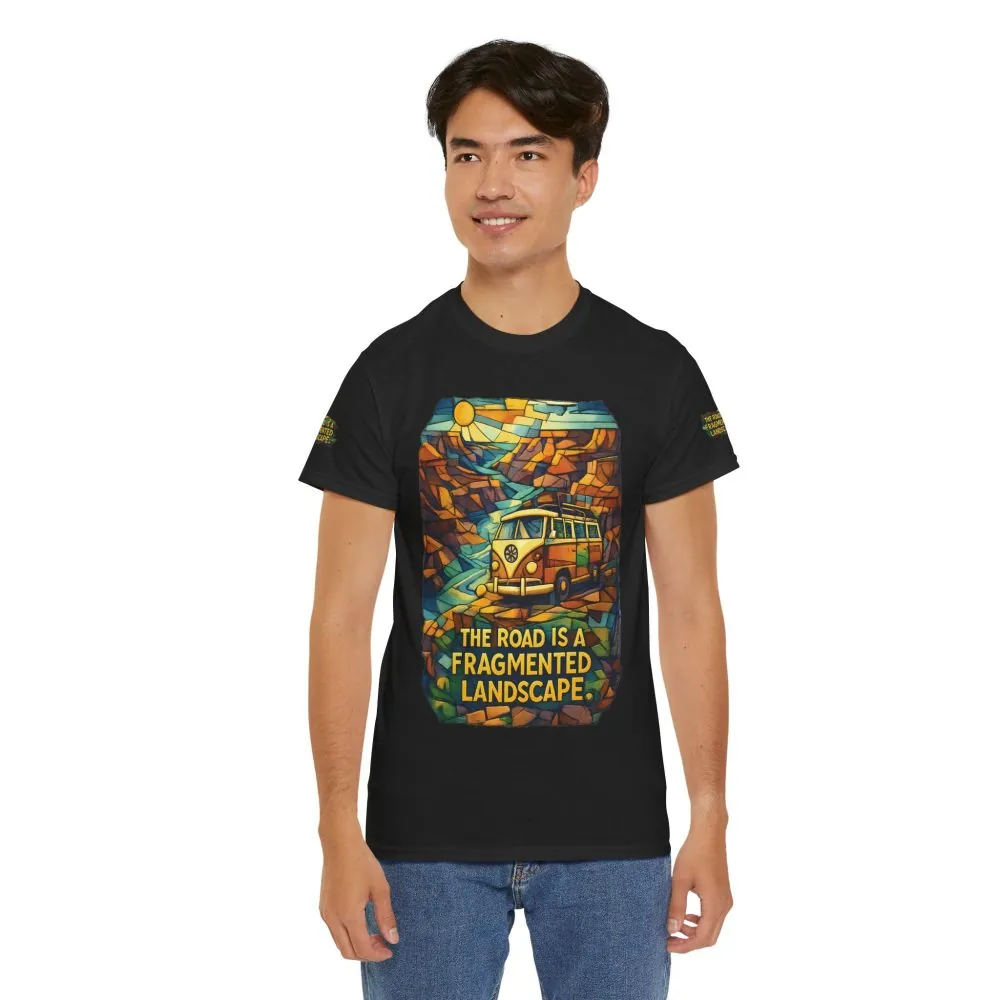 13943071350928777066_2048.jpeg Unisex Heavy Cotton Tee — "The Road Is A Fragmented Landscape" Design Cubic-Line