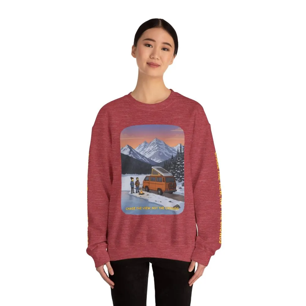 Unisex Heavy Blend™ Crewneck Sweatshirt — "Chase The Views-Not The Crowds"" Design Sitcom-Line