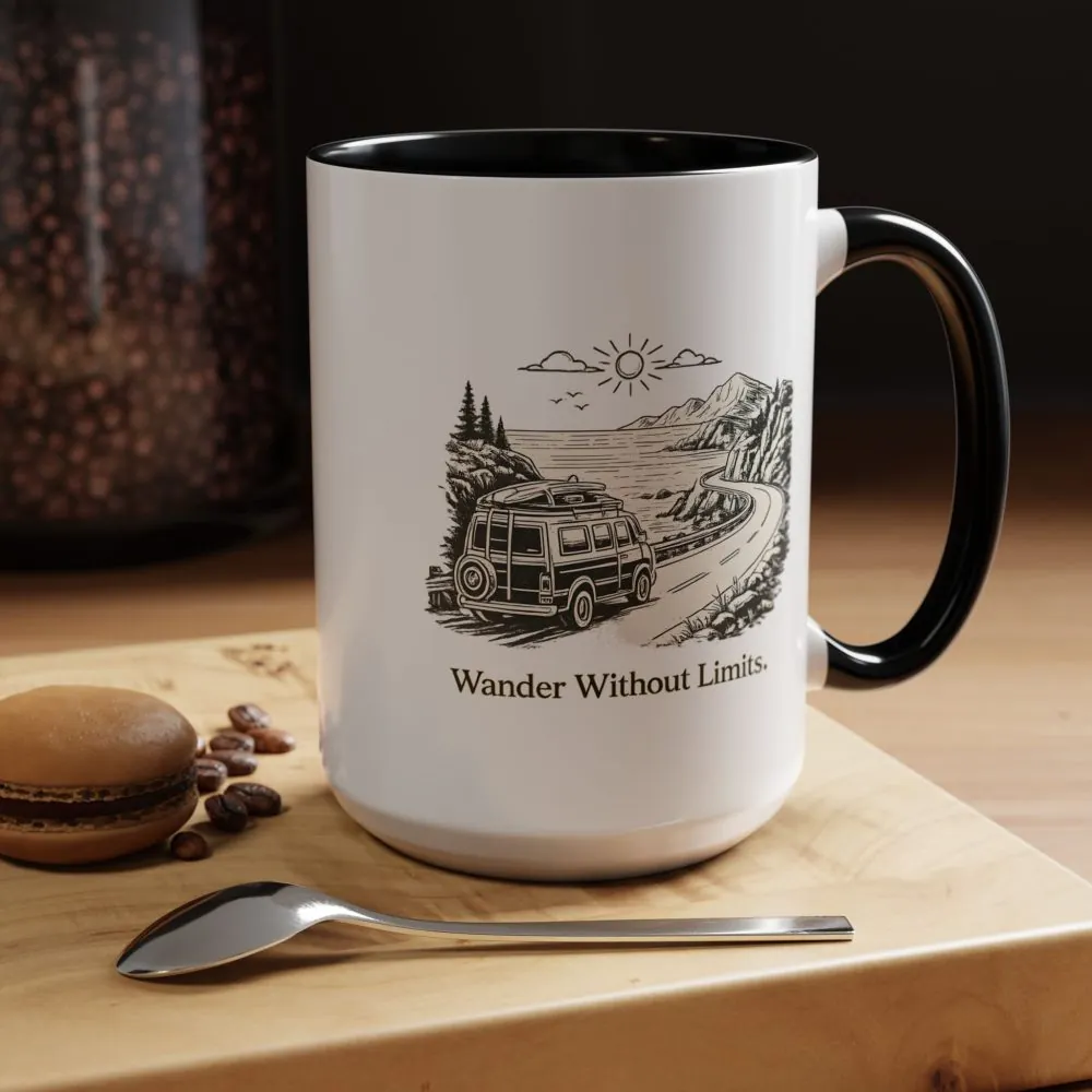 Accent Coffee Mug (11, 15oz) — "Wander Without Limits" Design Minimal-Line