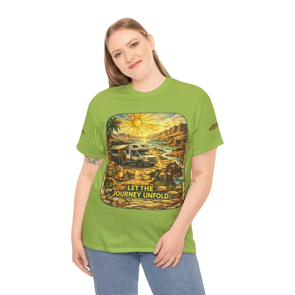 Unisex Heavy Cotton Tee — "Let The Journey Unfold" Design Cubic-Line