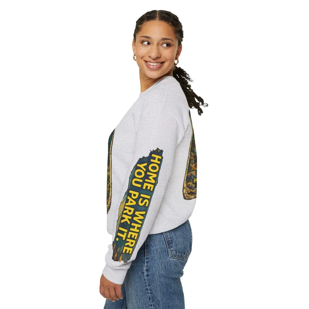 13972475971854964387_2048.jpeg Unisex Heavy Blend™ Crewneck Sweatshirt — "Home Is Where You Park It" Design Cubic-Line