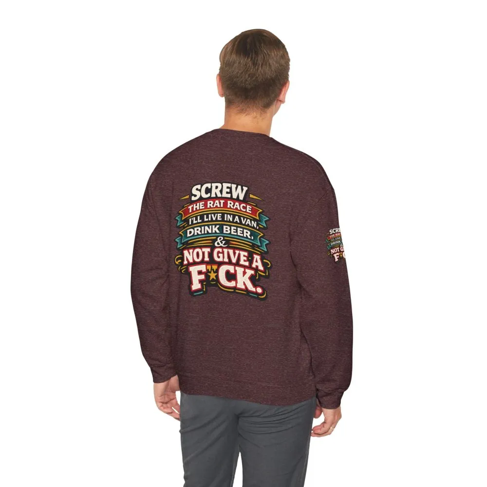 Unisex Heavy Blend™ Crewneck Sweatshirt — "Screw The Rat Race" Design F**K-Line