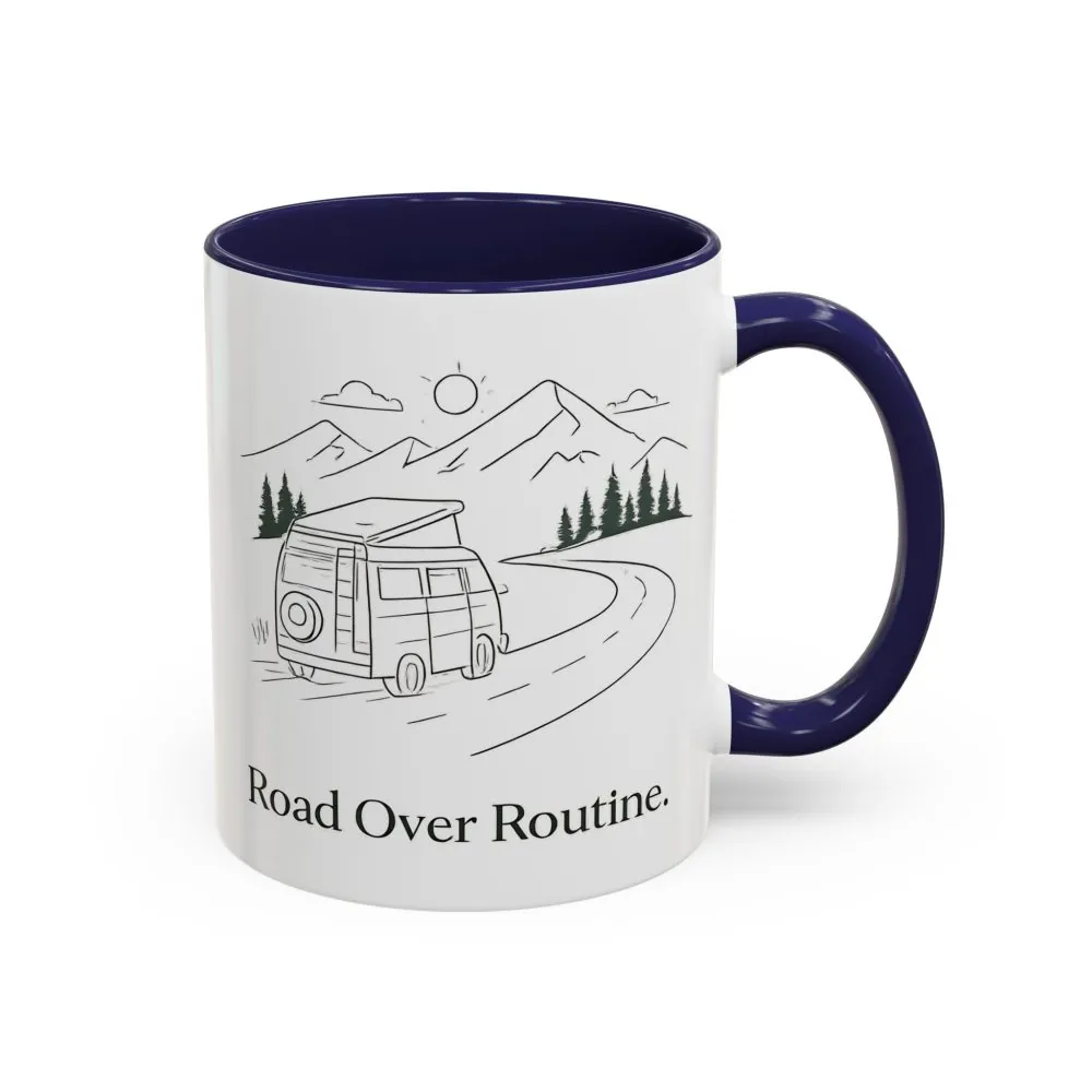 Accent Coffee Mug (11, 15oz) — "Road Over Routine" Design Minimal-Line