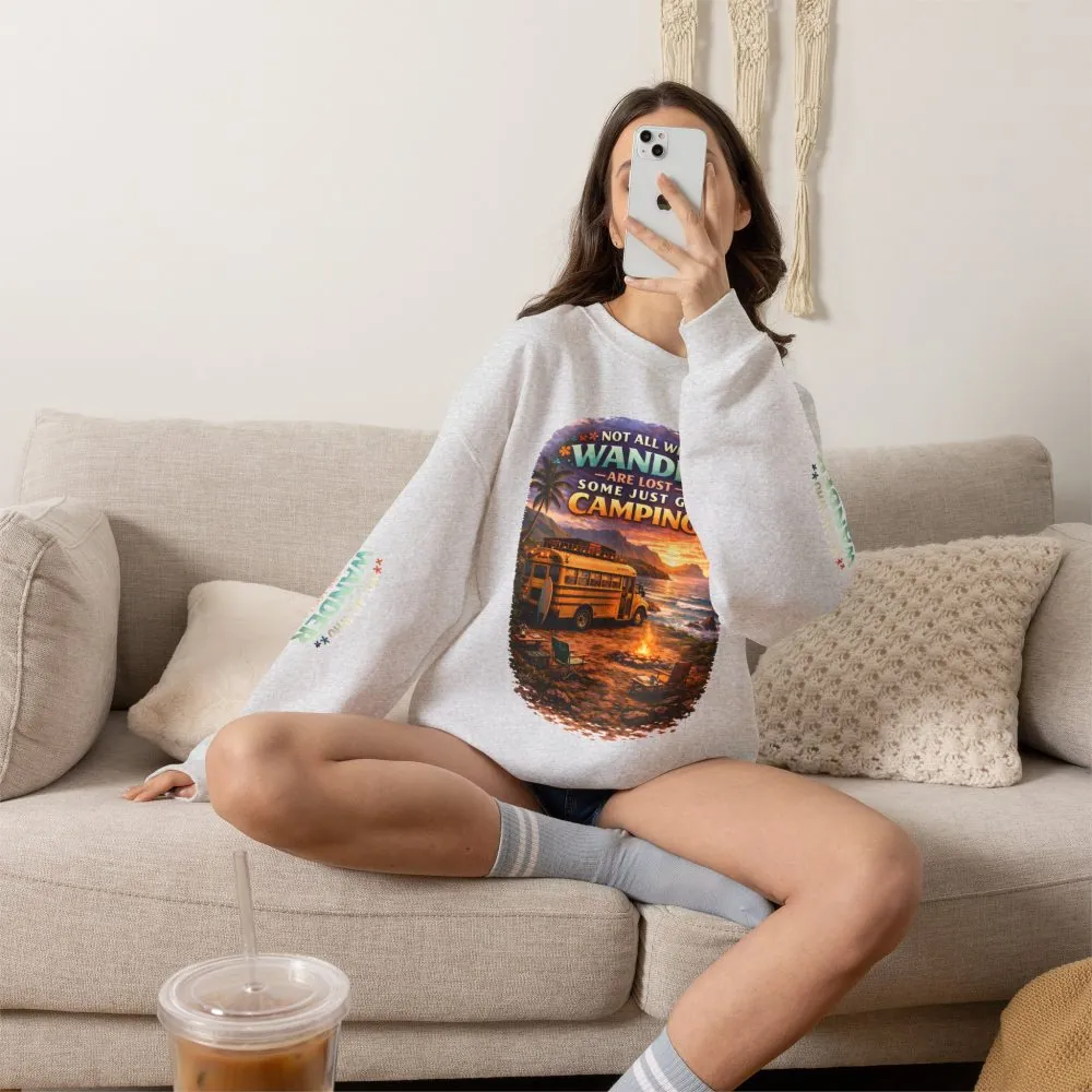 Unisex Heavy Blend™ Crewneck Sweatshirt — "Not All Who Wander Are Lost" Design Scenic-Line