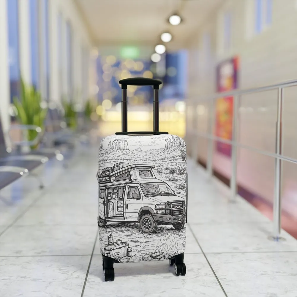 Luggage Cover — Adventure Camper Sketch Travel Suitcase