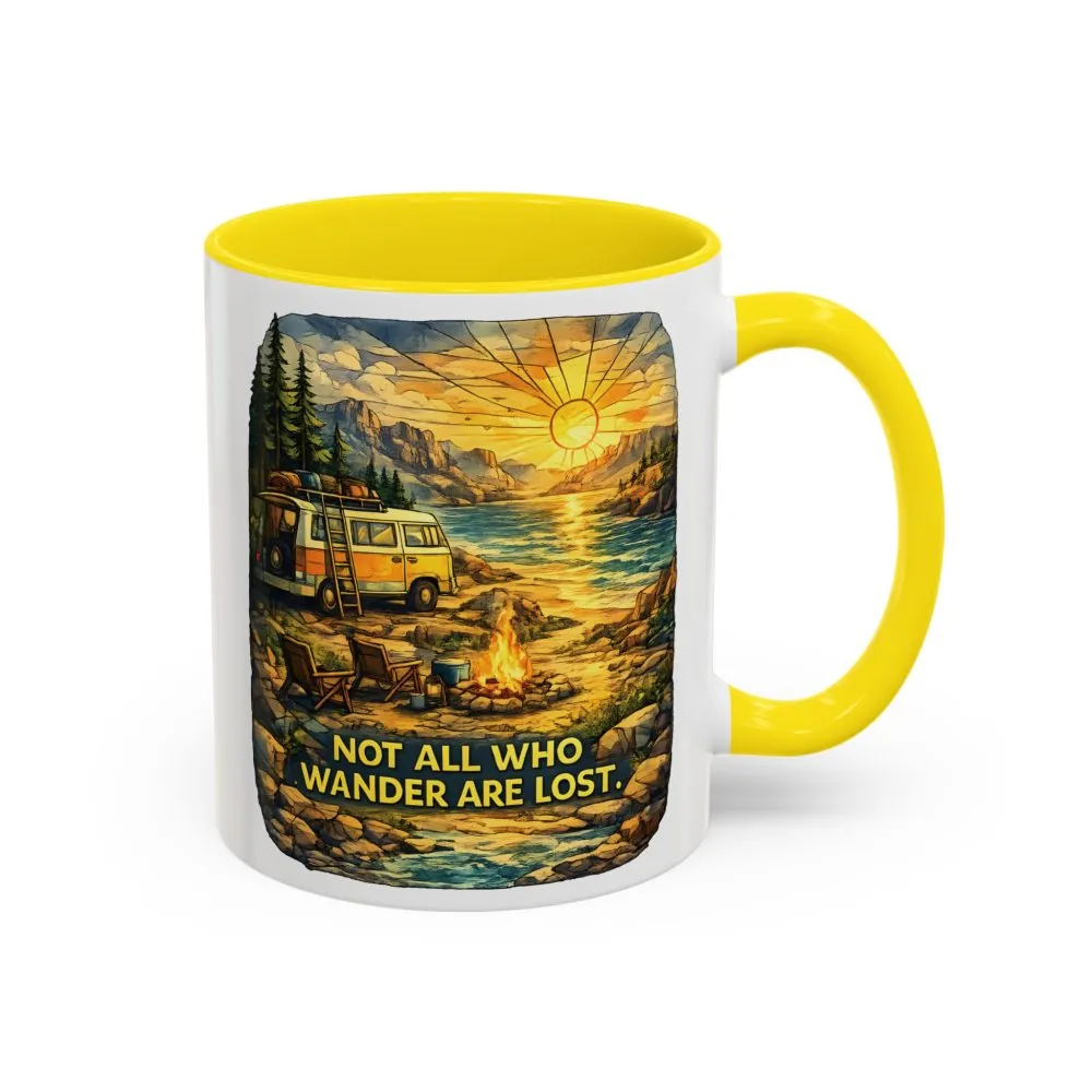 Accent Coffee Mug (11, 15oz) — "Not All Who Wander Are Lost" Design Cubic-Line