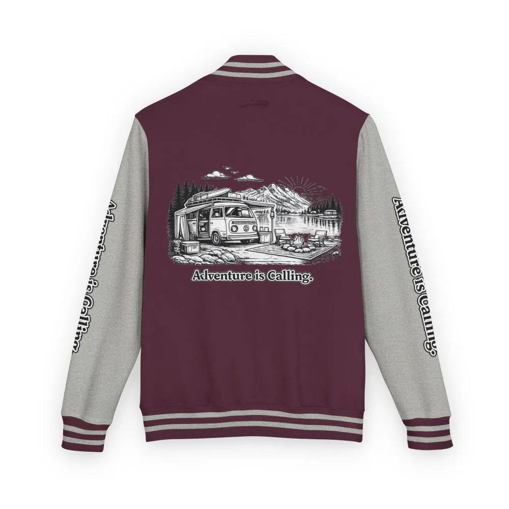 14013477285252137276_2048.jpeg Unisex Heavyweight Letterman Jacket — "Adventure Is Calling" Travel Varsity Coat