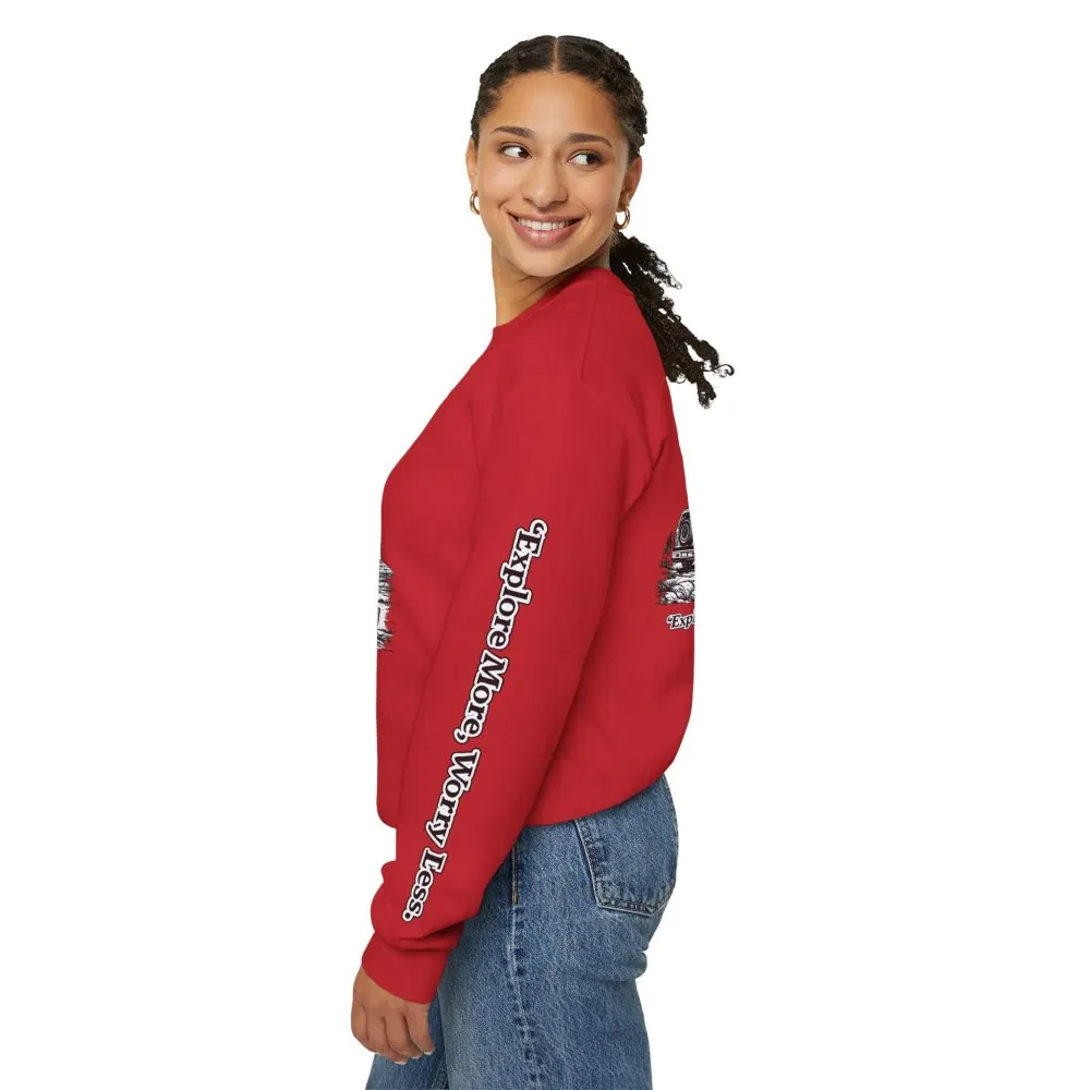 14020922259633568529_2048.jpeg Unisex Heavy Blend™ Crewneck Sweatshirt — "Explore More Worry Less" Design Minimal-Line