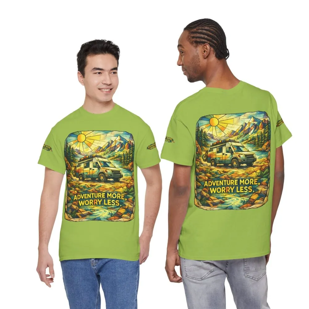 14027125686415619996_2048.jpeg Unisex Heavy Cotton Tee — "Adventure More Worry Less" Design Cubic-Line