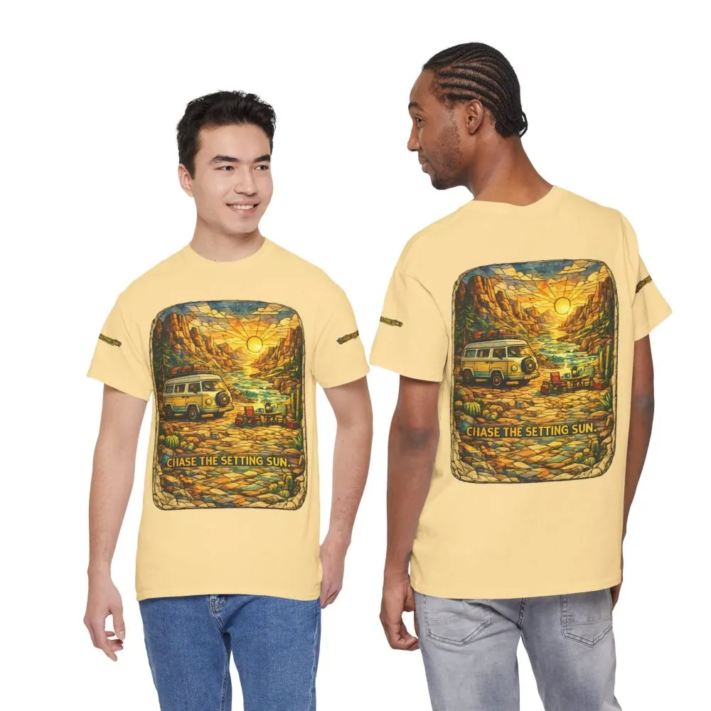 14028581619004308590_2048.jpeg Unisex Heavy Cotton Tee — "Chase The Settings Sun" Design Cubic-Line