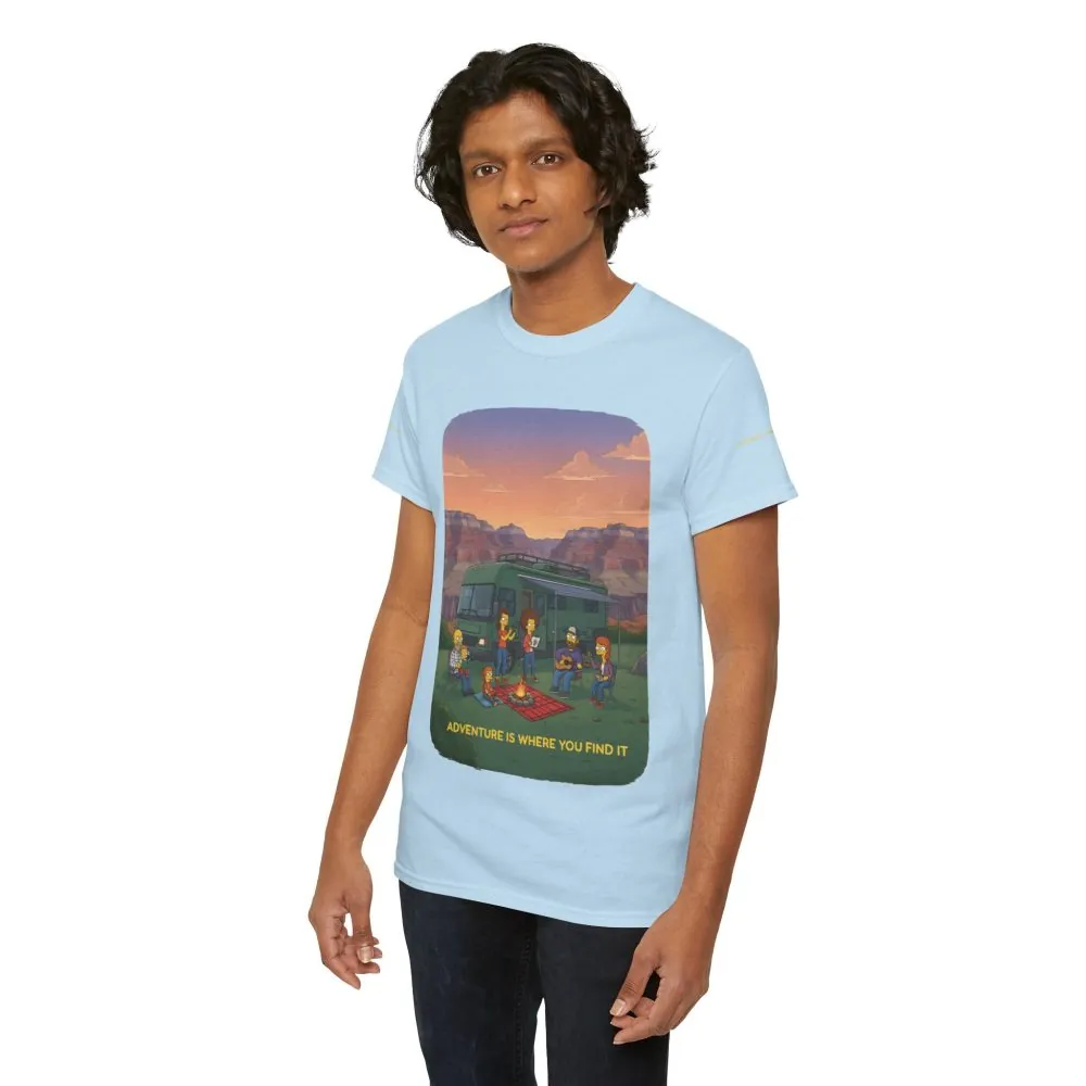 Unisex Heavy Cotton Tee — "Adventure Is Where You Find It" Design Sitcom-Line